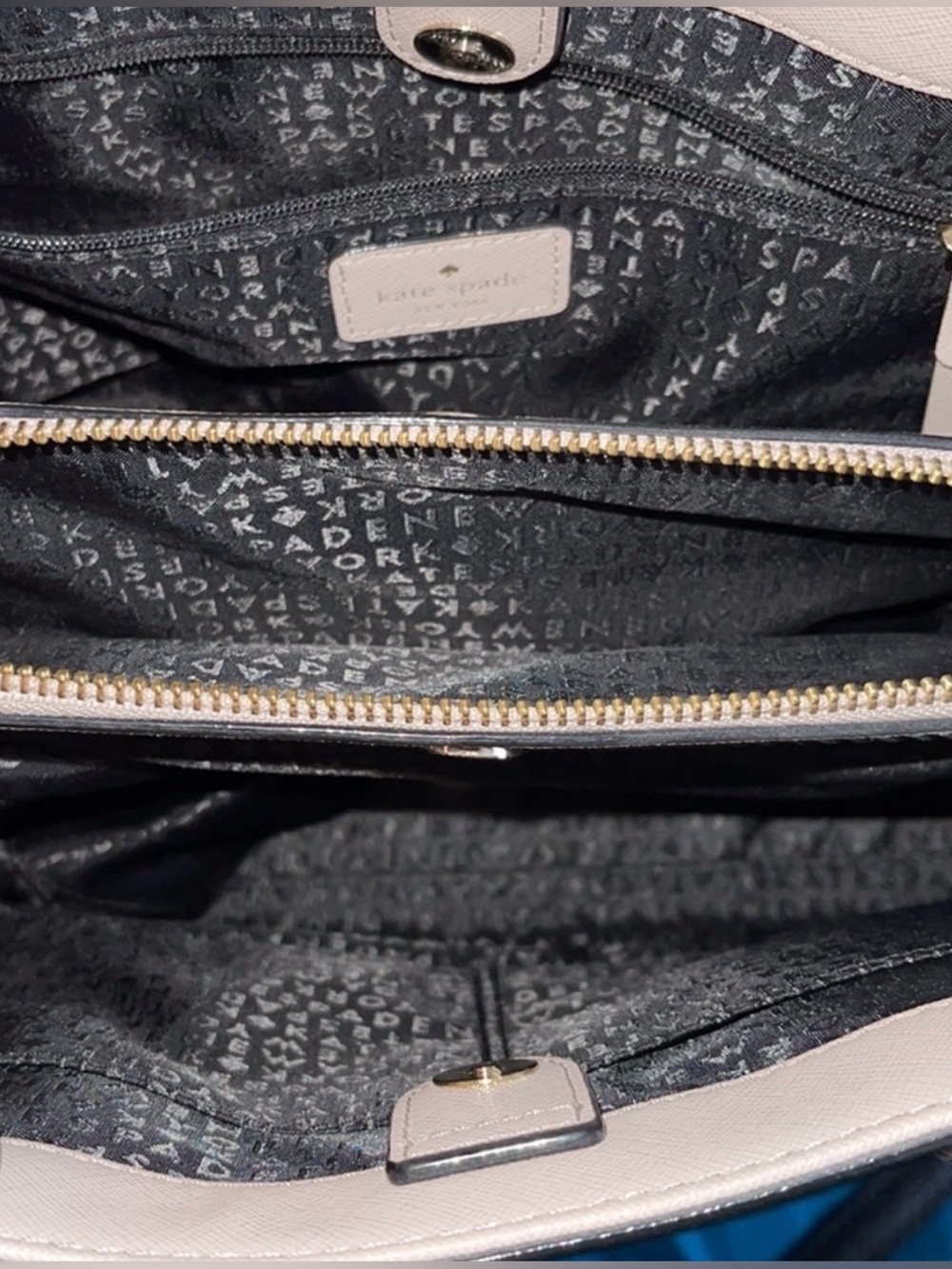 Kate Spade Laurel Way Evangelie Saffiano Leather Satchel Handbag Almond/Black - Picture 9 of 13